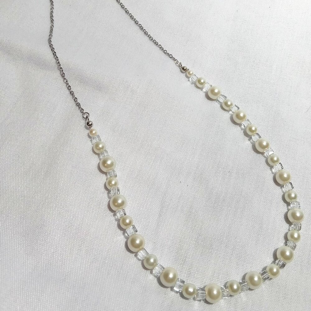 Handmade Fashion Jewelry Beautiful Glass Pearl Crystal Necklace Earring SET 24" - Picture 3 of 10